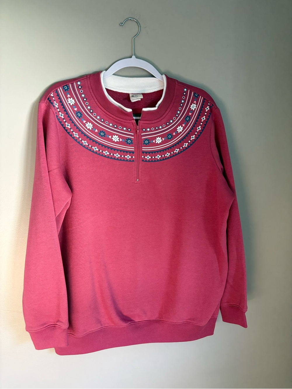 Blair Grandmacore Pink Fair Isle Yoke Pullover Sweatshirt Quarter zip Size L